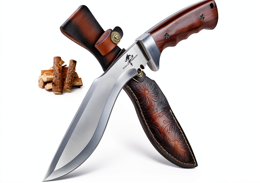Purple Dragon Kukri knife being used to split firewood on a campsite