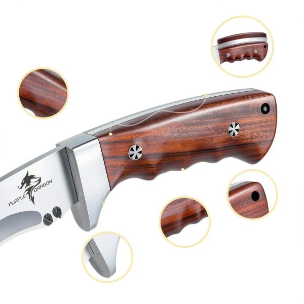 Kukri Knife Purple Dragon High Carbon Steel Wood Handle-3