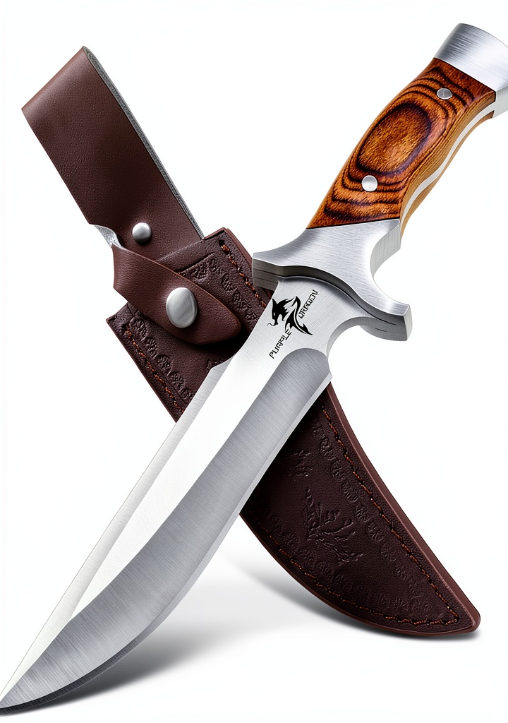 Purple Dragon FBK-6 fixed blade knife with redwood handle and sheath