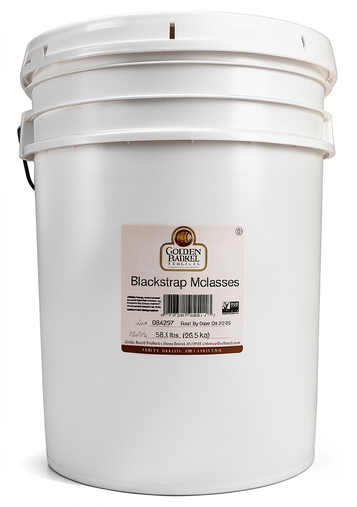 'Good Food Organic Blackstrap Molasses jar on a kitchen counter'